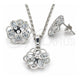 Juego de Arete y Dije de Adulto 10.106.0021.1 Oro Laminado Blanco, Diseño de Flor, con Zirconia Cubica Blanca, Pulido, Rodinado