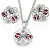 Rhodium Gold Filled Earring and Pendant Adult Set, Flower Design, with Garnet and White Cubic Zirconia, Polished, Rhodium Finish, 10.106.0021.3