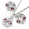 Rhodium Gold Filled Earring and Pendant Adult Set, Flower Design, with Garnet and White Cubic Zirconia, Polished, Rhodium Finish, 10.106.0021.3