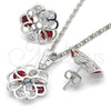 Rhodium Gold Filled Earring and Pendant Adult Set, Flower Design, with Garnet and White Cubic Zirconia, Polished, Rhodium Finish, 10.106.0021.3