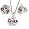 Rhodium Gold Filled Earring and Pendant Adult Set, Flower Design, with Garnet and White Cubic Zirconia, Polished, Rhodium Finish, 10.106.0021.3