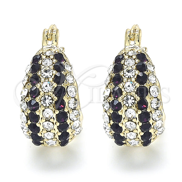 Gold Filled Hoop Earrings — Small Hoop with Amethyst and White Crystal Polished — main product view — SKU 123785 | Oro Laminado aretes de aro — Small Hoop with Amethyst and cristal blanco pulido — SKU 123785
