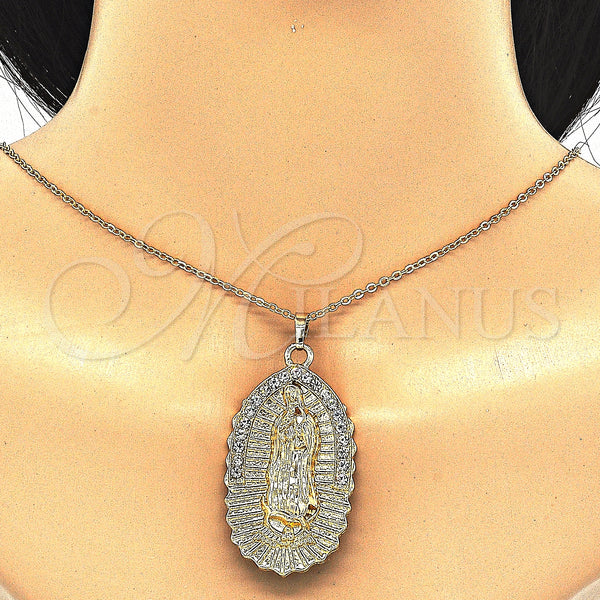 Gold Filled Pendant — Religious Pendant Guadalupe Design with White Crystal Polished — alternate product view — SKU 123790 | Oro Laminado dije — Religious Pendant Guadalupe diseño with cristal blanco pulido — SKU 123790