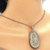 Oro Laminado Religious Pendant, Gold Filled Style Guadalupe Design, with White Crystal, Polished, Golden Finish, 05.213.0027