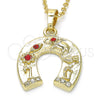 Oro Laminado Fancy Pendant, Gold Filled Style Elephant and Flower Design, with Garnet and White Crystal, Polished, Golden Finish, 05.213.0028