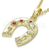 Oro Laminado Fancy Pendant, Gold Filled Style Elephant and Flower Design, with Garnet and White Crystal, Polished, Golden Finish, 05.213.0028