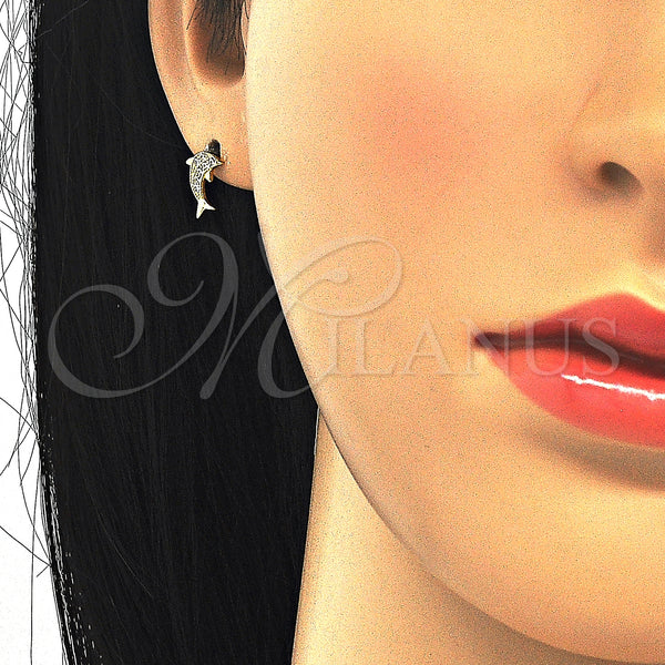 Sterling Silver Ring — Stud Earring Dolphin Design with White Micro Pave — alternate product view — SKU 123796 | Plata 925 anillo — Stud Earring Dolphin diseño with blanco Micro Pave — SKU 123796