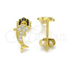 Sterling Silver Stud Earring, Dolphin Design, with White Micro Pave, Polished, Golden Finish, 02.174.0071