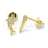 Sterling Silver Stud Earring, Dolphin Design, with White Micro Pave, Polished, Golden Finish, 02.174.0071