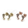 Sterling Silver Stud Earring, Dolphin Design, with White Micro Pave, Polished, Golden Finish, 02.174.0071