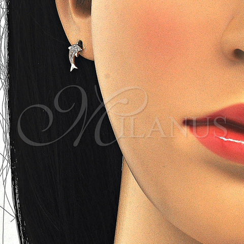 Sterling Silver Stud Earring, Dolphin Design, with White Micro Pave, Polished, Rose Gold Finish, 02.174.0071.1