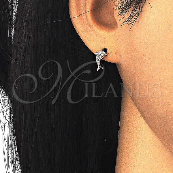 Sterling Silver Ring — Stud Earring Dolphin Design with White Micro Pave — alternate product view — SKU 123797 | Plata 925 anillo — Stud Earring Dolphin diseño with blanco Micro Pave — SKU 123797