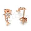 Sterling Silver Stud Earring, Dolphin Design, with White Micro Pave, Polished, Rose Gold Finish, 02.174.0071.1