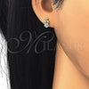Sterling Silver Stud Earring, Flower Design, with White Micro Pave, Polished, Golden Finish, 02.174.0072
