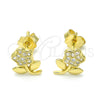 Sterling Silver Stud Earring, Flower Design, with White Micro Pave, Polished, Golden Finish, 02.174.0072