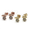 Sterling Silver Stud Earring, Flower Design, with White Micro Pave, Polished, Golden Finish, 02.174.0072