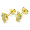 Sterling Silver Stud Earring, Butterfly Design, with White Micro Pave, Polished, Golden Finish, 02.174.0073