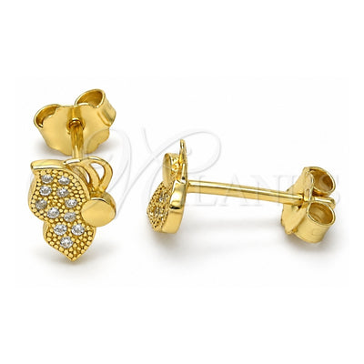 Sterling Silver Stud Earring, Butterfly Design, with White Micro Pave, Polished, Golden Finish, 02.174.0073