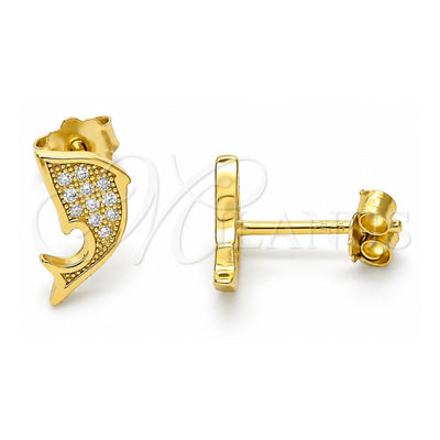 Sterling Silver Stud Earring, with White Micro Pave, Polished, Golden Finish, 02.174.0075