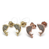 Sterling Silver Stud Earring, with White Micro Pave, Polished, Golden Finish, 02.174.0075
