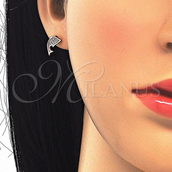Sterling Silver Ring — Stud Earring with White Micro Pave Polished Rose — alternate product view — SKU 123805 | Plata 925 anillo — Stud Earring with blanco Micro Pave pulido Rose — SKU 123805