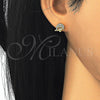 Sterling Silver Stud Earring, Dolphin and Heart Design, with White Micro Pave, Polished, Golden Finish, 02.174.0076