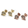 Sterling Silver Stud Earring, Dolphin and Heart Design, with White Micro Pave, Polished, Golden Finish, 02.174.0076