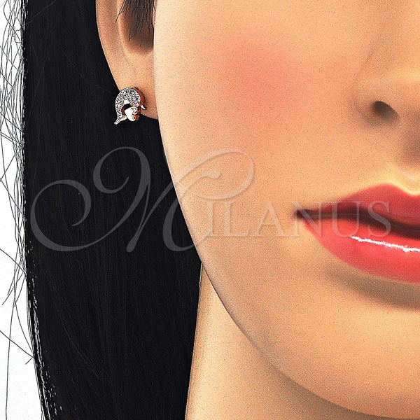 Sterling Silver Ring — Stud Earring Dolphin and Heart Design with White — alternate product view — SKU 123807 | Plata 925 anillo — Stud Earring Dolphin and corazón diseño with blanco — SKU 123807