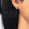 Sterling Silver Stud Earring, Dolphin and Heart Design, with White Micro Pave, Polished, Rose Gold Finish, 02.174.0076.1