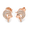 Sterling Silver Stud Earring, Dolphin and Heart Design, with White Micro Pave, Polished, Rose Gold Finish, 02.174.0076.1