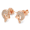 Sterling Silver Stud Earring, Dolphin and Heart Design, with White Micro Pave, Polished, Rose Gold Finish, 02.174.0076.1