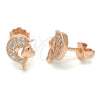 Sterling Silver Stud Earring, Dolphin and Heart Design, with White Micro Pave, Polished, Rose Gold Finish, 02.174.0076.1