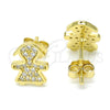 Sterling Silver Stud Earring, Little Girl Design, with White Micro Pave, Polished, Golden Finish, 02.174.0077