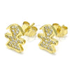 Sterling Silver Stud Earring, Little Girl Design, with White Micro Pave, Polished, Golden Finish, 02.174.0077