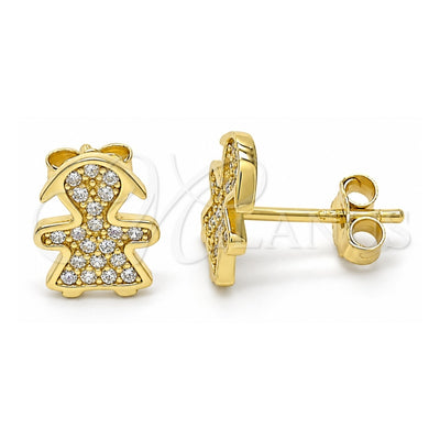 Sterling Silver Stud Earring, Little Girl Design, with White Micro Pave, Polished, Golden Finish, 02.174.0077