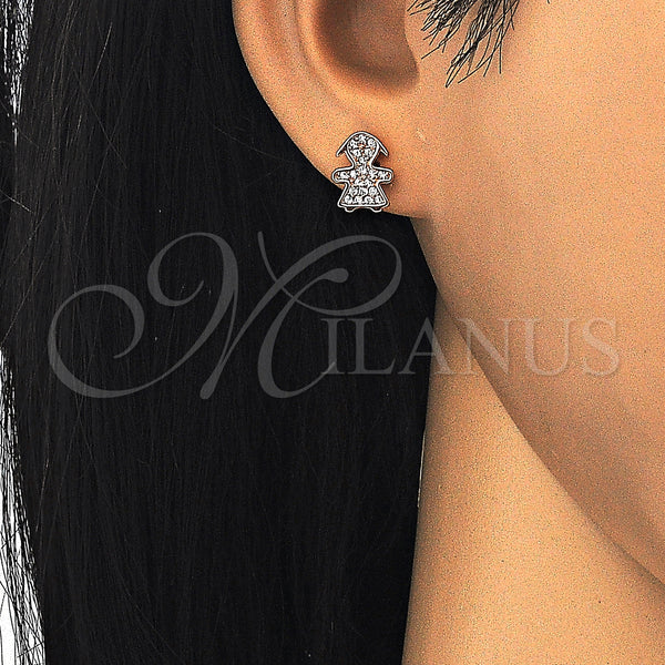 Sterling Silver Ring — Stud Earring Little Girl Design with White Micro — main product view — SKU 123809 | Plata 925 anillo — Stud Earring Little Girl diseño with blanco Micro — SKU 123809