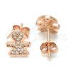 Sterling Silver Stud Earring, Little Girl Design, with White Micro Pave, Polished, Rose Gold Finish, 02.174.0077.1