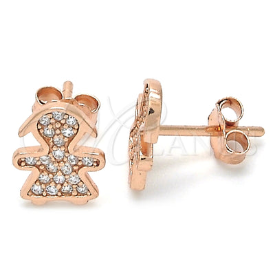 Sterling Silver Stud Earring, Little Girl Design, with White Micro Pave, Polished, Rose Gold Finish for wholesale, main product view