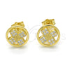 Sterling Silver Stud Earring, with White Micro Pave, Polished, Golden Finish, 02.174.0080