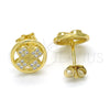 Sterling Silver Stud Earring, with White Micro Pave, Polished, Golden Finish, 02.174.0080