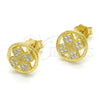 Sterling Silver Stud Earring, with White Micro Pave, Polished, Golden Finish, 02.174.0080