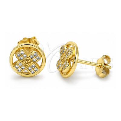 Sterling Silver Stud Earring, with White Micro Pave, Polished, Golden Finish, 02.174.0080