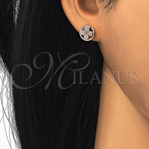 Sterling Silver Ring — Stud Earring with White Micro Pave Polished Rose — main product view — SKU 123816 | Plata 925 anillo — Stud Earring with blanco Micro Pave pulido Rose — SKU 123816