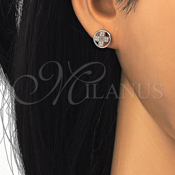 Sterling Silver Ring — Stud Earring with White Micro Pave Polished Rose — main product view — SKU 123816 | Plata 925 anillo — Stud Earring with blanco Micro Pave pulido Rose — SKU 123816