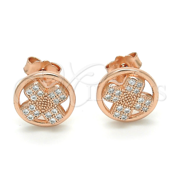 Sterling Silver Ring — Stud Earring with White Micro Pave Polished Rose — alternate product view — SKU 123816 | Plata 925 anillo — Stud Earring with blanco Micro Pave pulido Rose — SKU 123816