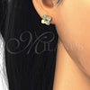 Sterling Silver Stud Earring, with White Micro Pave, Polished, Golden Finish, 02.174.0081