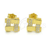 Sterling Silver Stud Earring, with White Micro Pave, Polished, Golden Finish, 02.174.0081