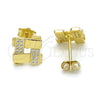 Sterling Silver Stud Earring, with White Micro Pave, Polished, Golden Finish, 02.174.0081