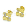 Sterling Silver Stud Earring, with White Micro Pave, Polished, Golden Finish, 02.174.0081