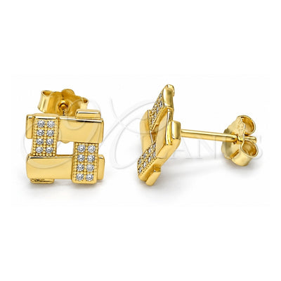 Sterling Silver Stud Earring, with White Micro Pave, Polished, Golden Finish, 02.174.0081
